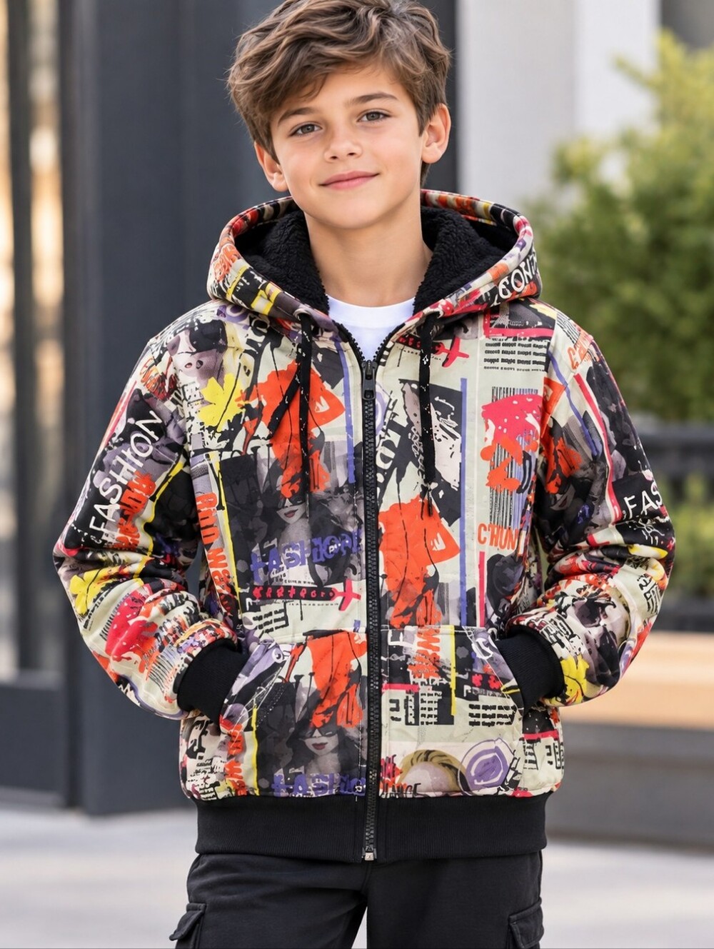 Thrill Sherpa Lined Multicolor Youth Hoodie. Small.